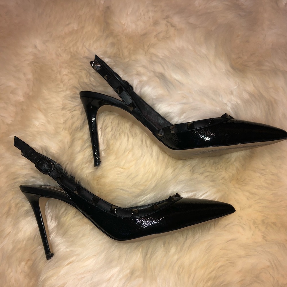 Black Patent Rockstud Slingbacks